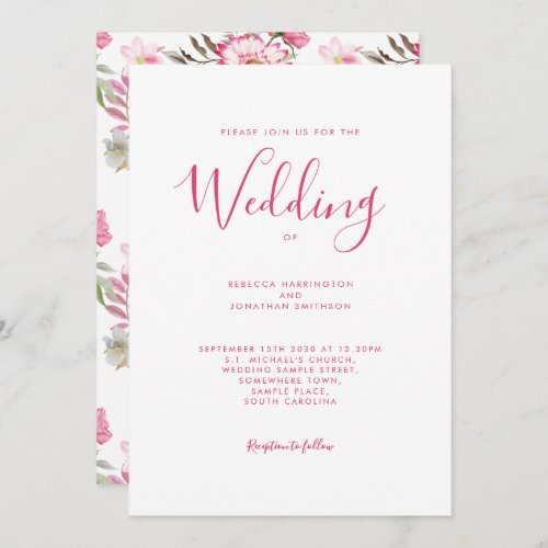 Elegant Pink Floral Watercolor Wedding Invitation