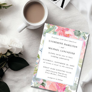 Elegant Pink Floral Watercolor Wedding Invitation
