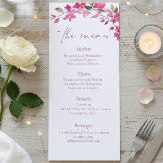 Elegant Pink Floral Watercolor Wedding Menu