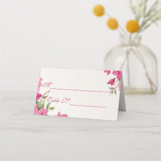 Elegant Pink Floral Watercolor Wedding Place Card