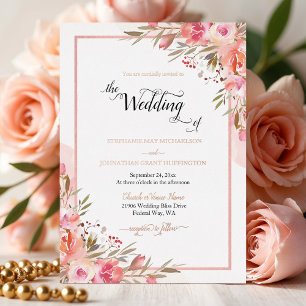 Elegant Pink Floral Watercolor Wedding Rose Gold Foil Invitation