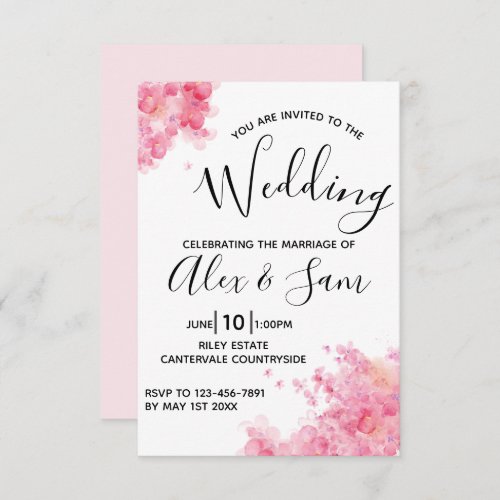 Elegant Pink Floral Watercolor Wedding RSVP  Invitation