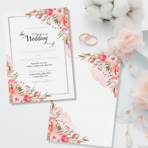 Elegant Pink Floral Watercolor Wedding Silver Foil Invitation