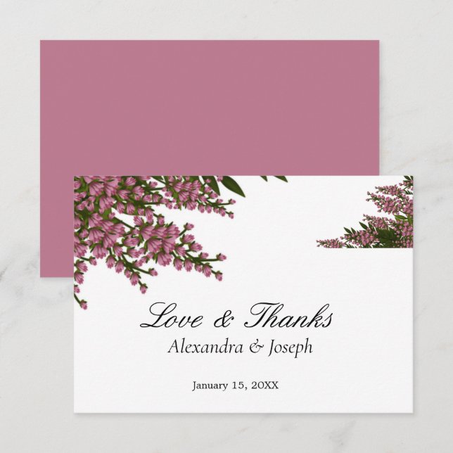 Elegant Pink Floral Watercolor Wedding  Thank You Card (Front/Back)