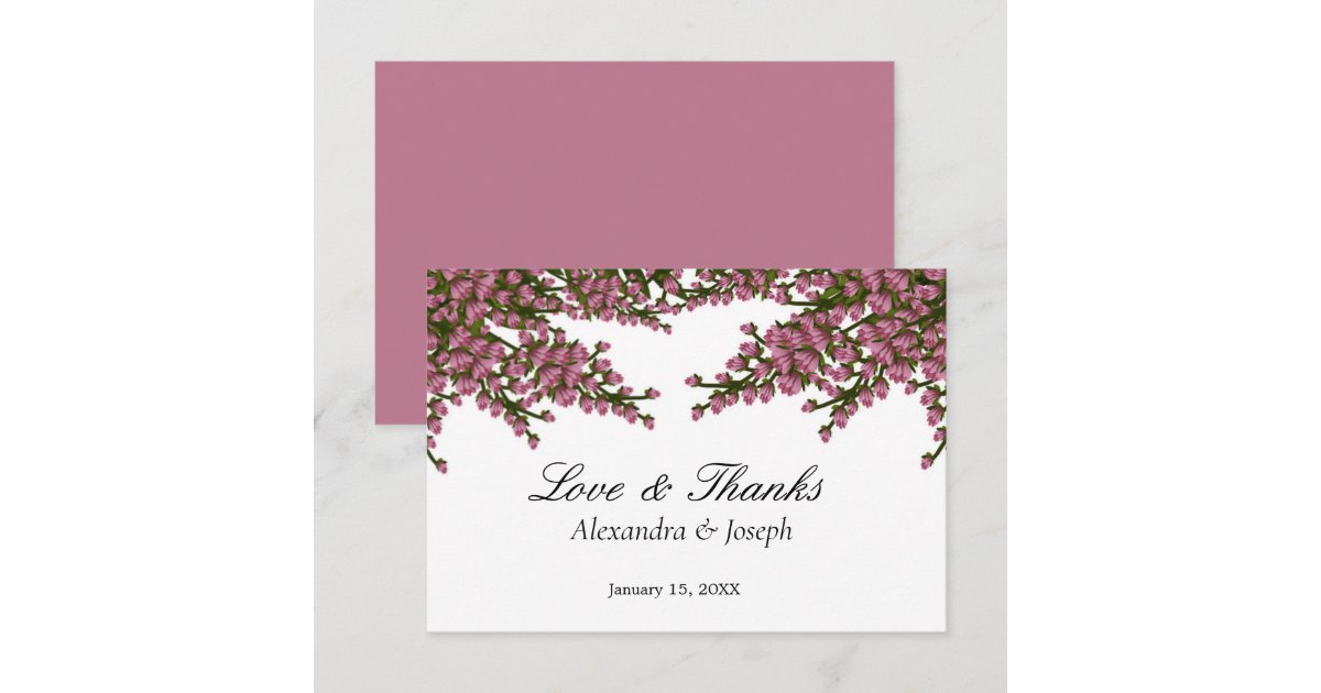 Elegant Pink Floral Watercolor Wedding Thank You Card | Zazzle