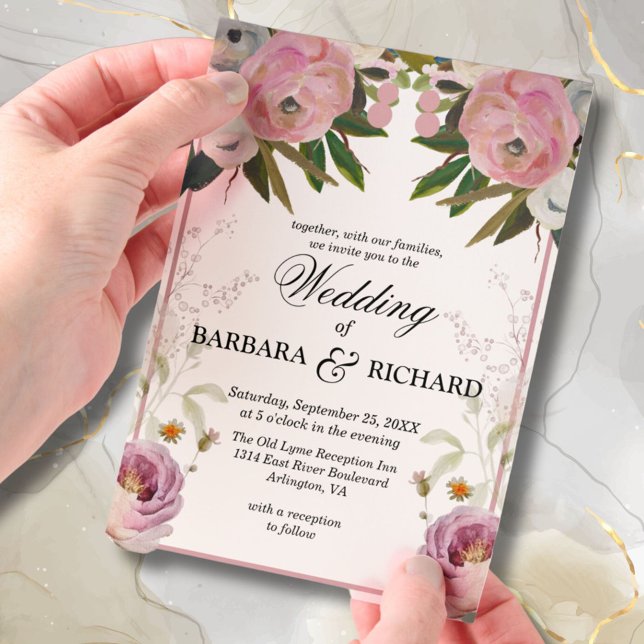 Elegant Pink Floral Watercolor Wedding  Vellum Invitations (Creator Uploaded)