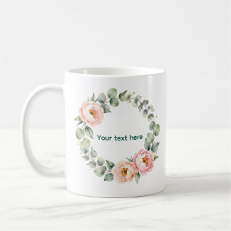Elegant Pink Floral Watercolor Wreath Personalized Coffee Mug