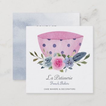 Elegant Pink Floral Wedding Cake Makers Bakery Square Business Card by MG_BusinessCards at Zazzle