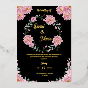 Elegant Pink Floral Wedding  Foil Invitation