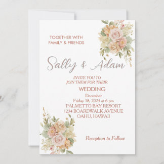 Elegant Pink Floral Wedding Invitation