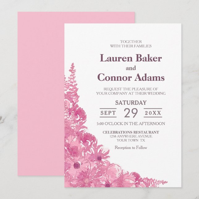 Elegant Pink Floral Wedding Invitation (Front/Back)