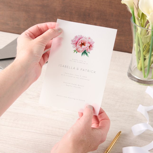 Elegant Pink Floral Wedding Invitation (Handheld)