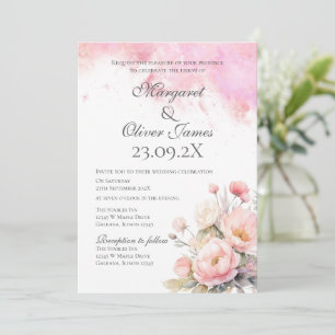 Elegant Pink Floral Wedding Invitation