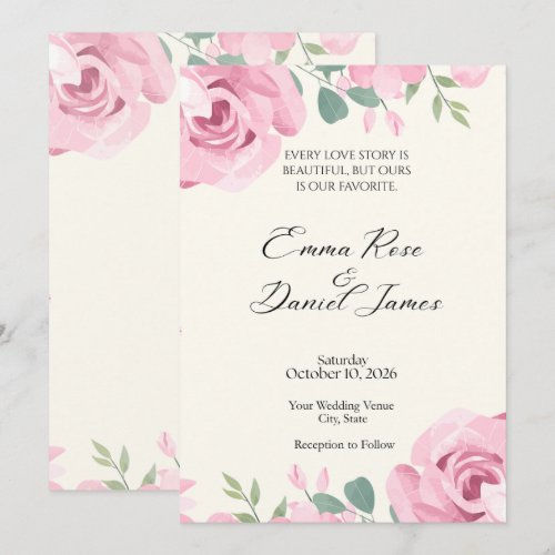 Elegant Pink Floral Wedding Invitation Card