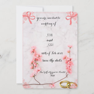 Elegant Pink Floral Wedding Invitation with Marble