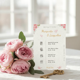 Elegant Pink Floral Wedding Itinerary Timeline  Enclosure Card