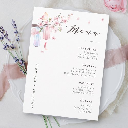 Elegant Pink Floral Wedding Menu