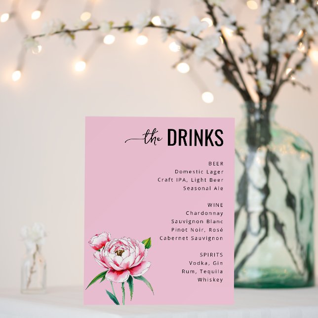 Elegant Pink Floral Wedding Menu Foam Board (In Situ (Wedding))