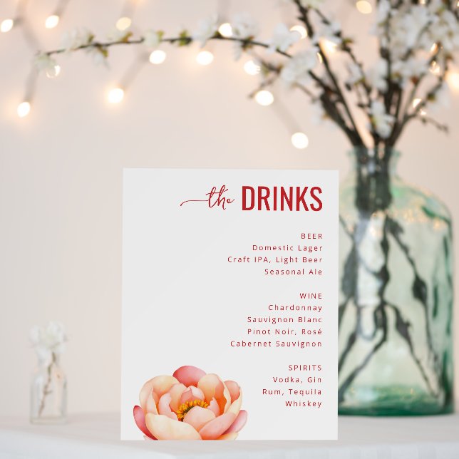 Elegant Pink Floral Wedding Menu Foam Board (In Situ (Wedding))