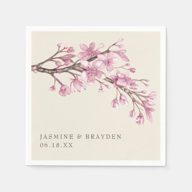 Elegant Pink Floral Wedding Napkins (Front)