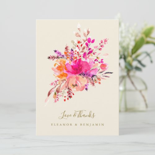 Elegant Pink Floral Wedding Photo Custom Message Thank You Card