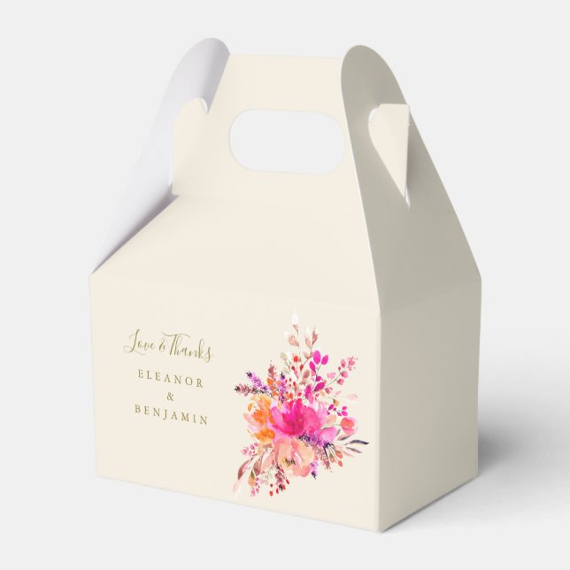 Elegant Pink Floral Wedding Photo Custom Thank You Favor Boxes (Front Side)