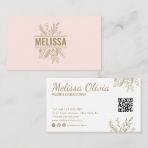 Elegant pink floral Wedding QR Code  business card