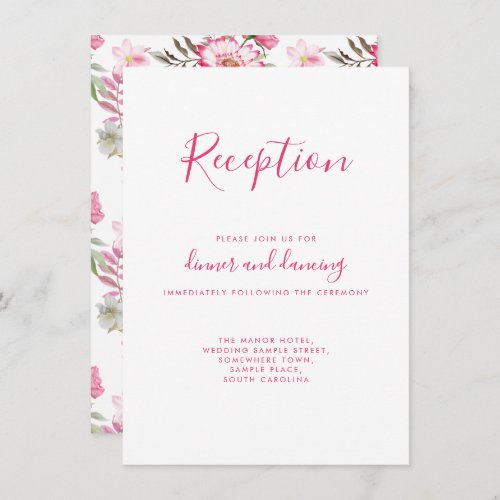 Elegant Pink Floral Wedding Reception Card