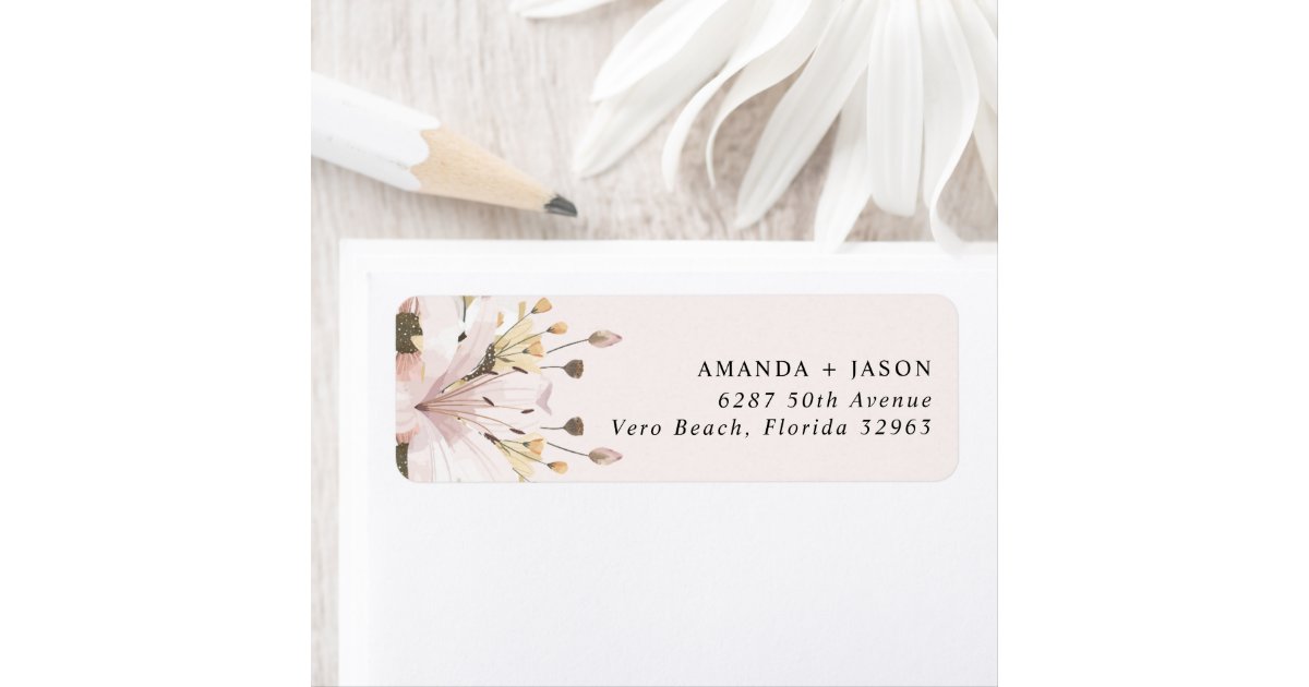 Elegant Pink Floral Wedding Return Address Label | Zazzle