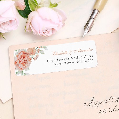 Elegant Pink Floral Wedding Return Address Label