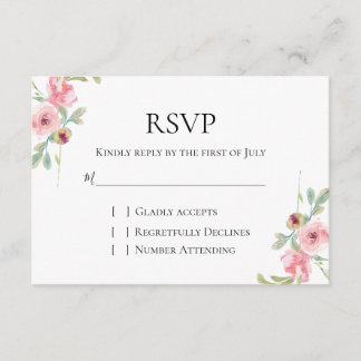 Elegant pink floral wedding RSVP card