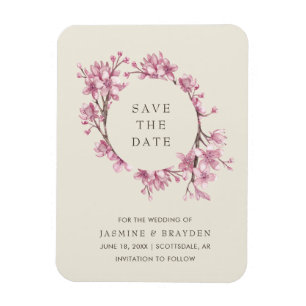 Elegant Pink Floral Wedding Save the Date Magnet
