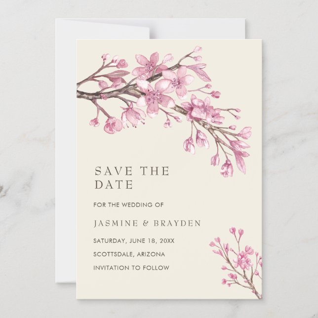 Elegant Pink Floral Wedding Save the Date Magnetic Invitation (Front)