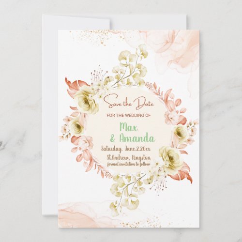 Elegant pink floral wedding save the day invitatio invitation