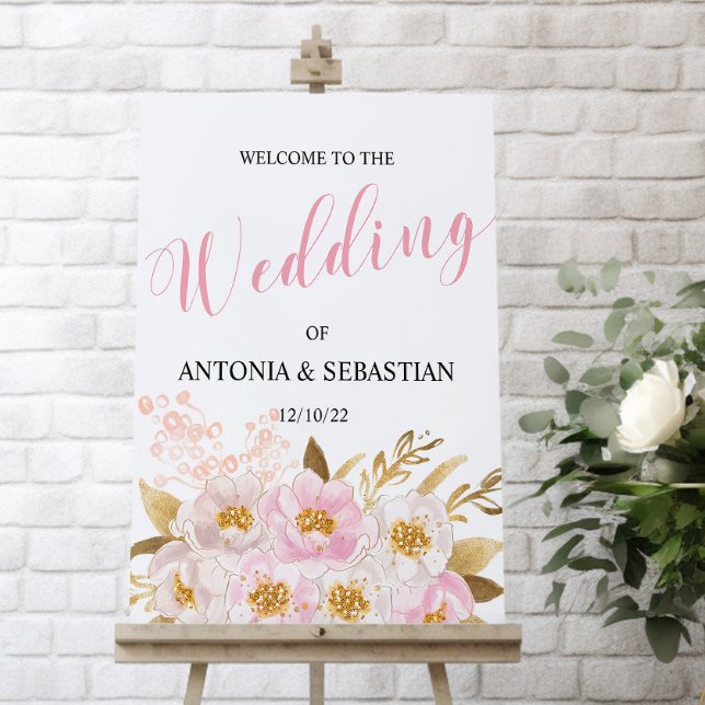 Elegant Pink Floral Wedding Sign Foam Board (Creator Uploaded)