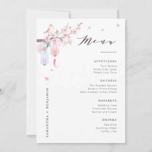 Elegant Pink Floral Wedding Table Menu Card