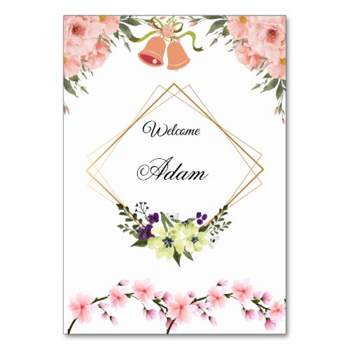 Elegant Pink Floral Wedding Table Number Card