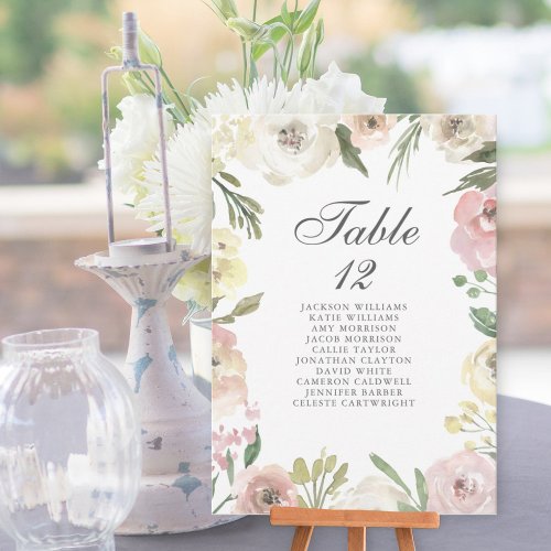 Elegant Pink Floral Wedding Table Number Card