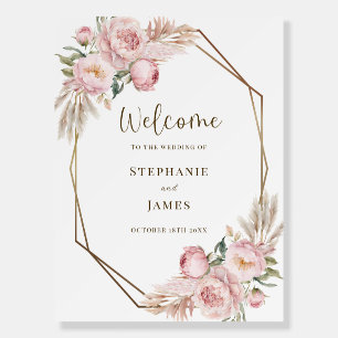 Elegant Pink Floral Wedding Welcome Sign
