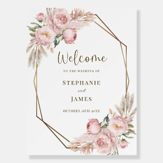Elegant Pink Floral Wedding Welcome Sign
