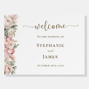 Elegant Pink Floral Wedding Welcome Sign