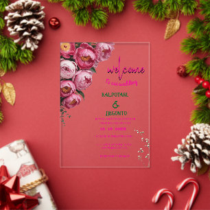 Elegant Pink Floral Wedding Welcome Sign  Acrylic Invitations