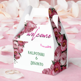 Elegant Pink Floral Wedding Welcome Sign Favor Boxes