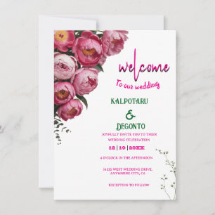 Elegant Pink Floral Wedding Welcome Sign  Invitation