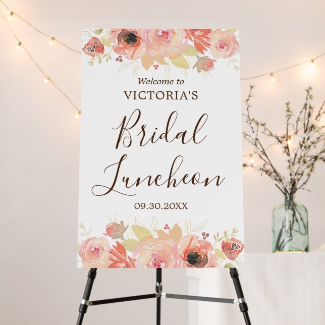 Elegant Pink Floral Welcome Bridal Luncheon Sign (In Situ (Stand))