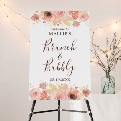 Elegant Pink Floral Welcome Brunch  Bubbly Sign