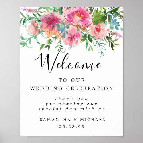 Elegant Pink Floral Welcome to Our Wedding Sign