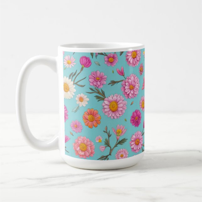 Elegant pink floral white daisies pink flowers coffee mug (Left)
