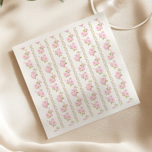 Elegant Pink Floral White Napkins