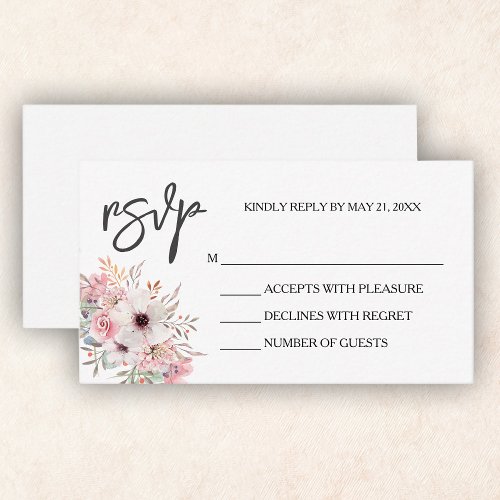 Elegant Pink Floral White RSVP Card